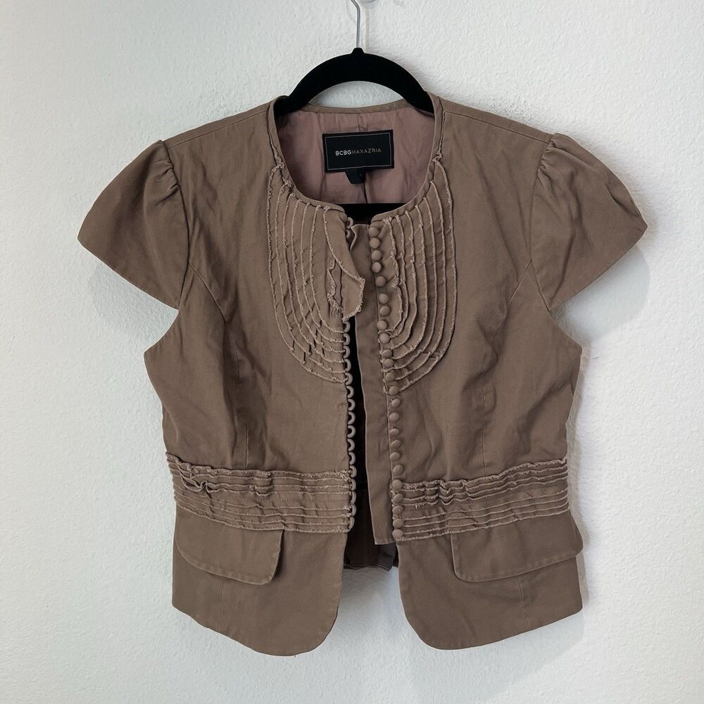 BCBGMaxAzria Military Style Blazer Jacket Mocha Short Sleeve Barcode Lined S